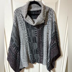 Angeleno Poncho Sweater Pullover Button Turtle Neck Acrylic Multi-Color